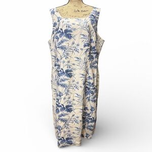 Virgo Blue and Tan Floral Sheath Dress. EC  Size 18